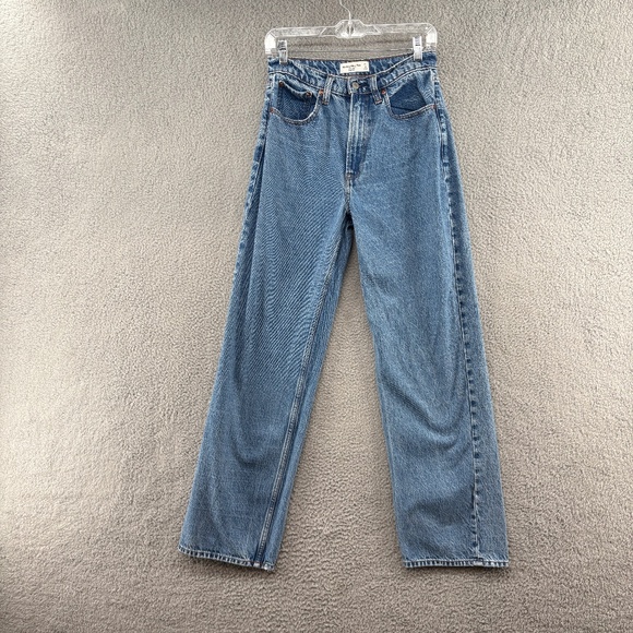 Abercrombie & Fitch The Loose High Rise Jeans Women’s Size 27 / 4 Long Blue Medi - Picture 2 of 11